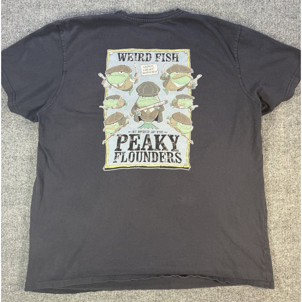 Weird Fish Peaky Flounders T Shirt Mens Large Black Graphic 100% Cotton